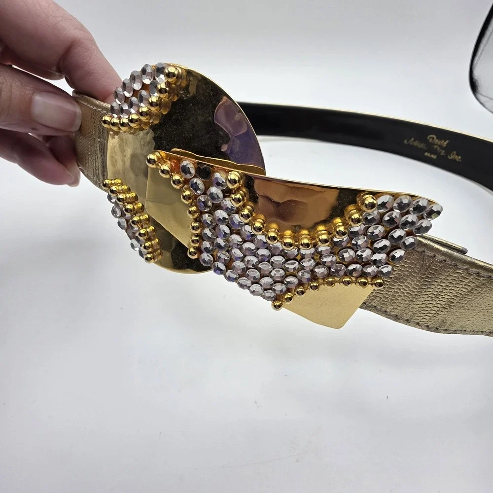 Ravid Artistic Designs Vintage‎ 80s Gold Rhinestone Statement Belt 32